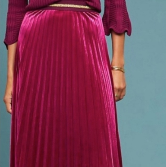 Anthropologie Maeve Pleated Velvet Skirt - Picture 3 of 6
